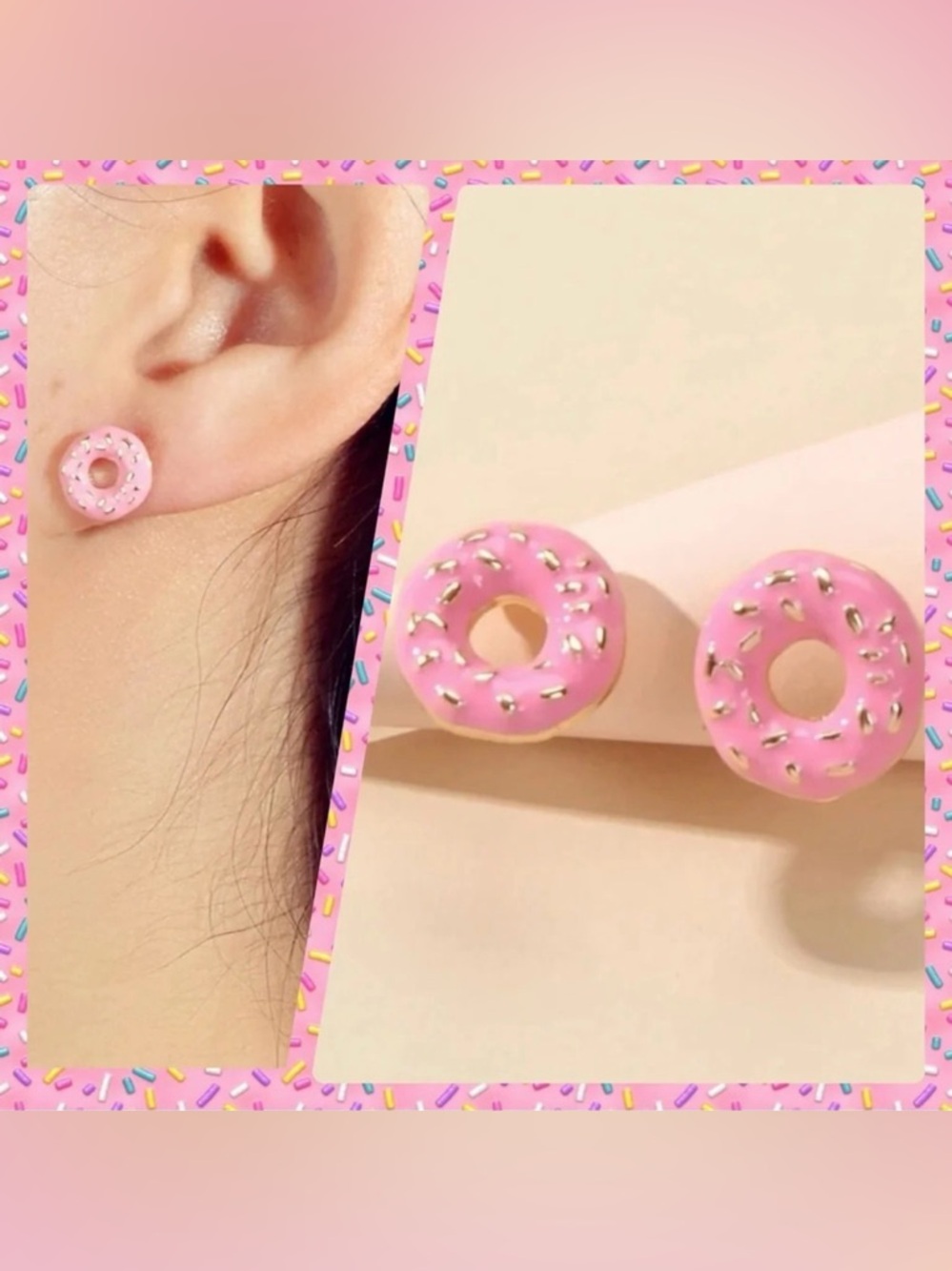 2/$30🌵 Mini Pink Sprinkle Frosted Donut Earrings Doughnut Dessert NEW Gift